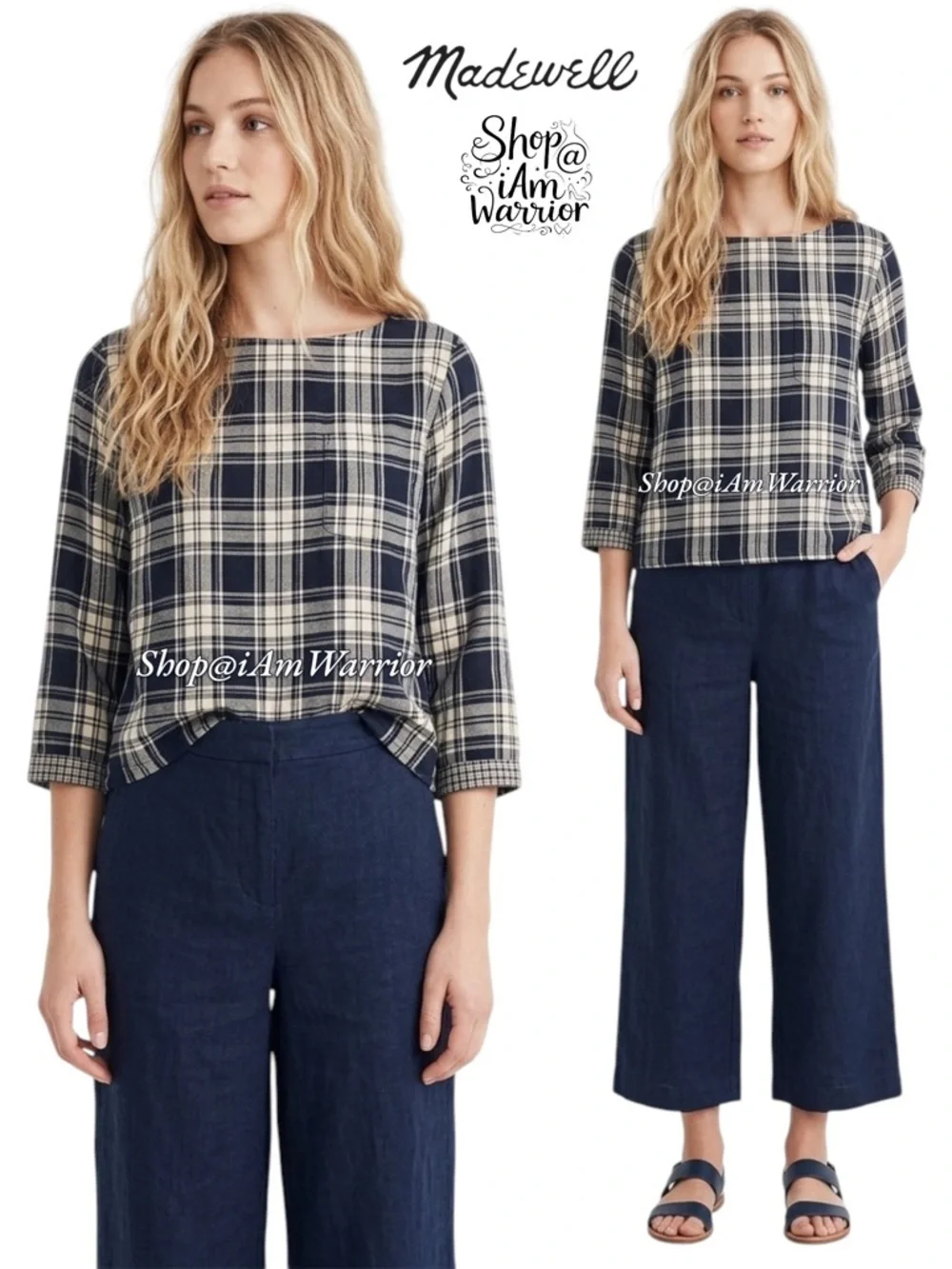 Madewell boxy navy plaid top *shop@iamwarrior